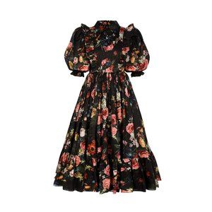 NWOT Selkie The Nightcap French Storybook in Black Floral Cotton Midi Dress 2X